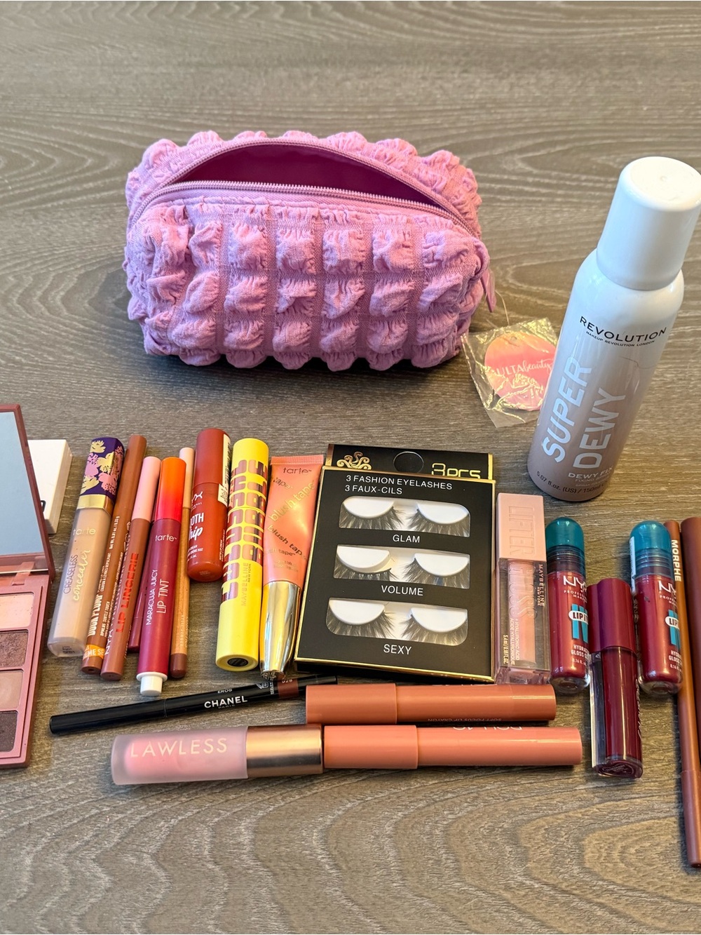 Makeup Bag with Pink Cosmetic Accessories